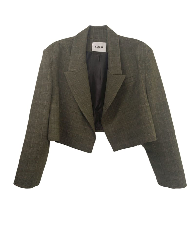 Front of a size 4 The Cropped Blazer in Prince of Wales in Prince of Wales by BAACAL. | dia_product_style_image_id:316021